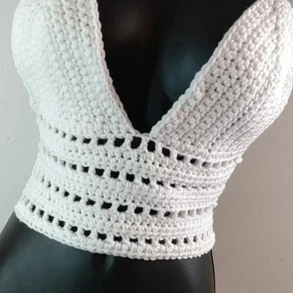 New Classic White Crop Top Halter Corset String Backless Beach Lounge Wear - Picture 2 of 3